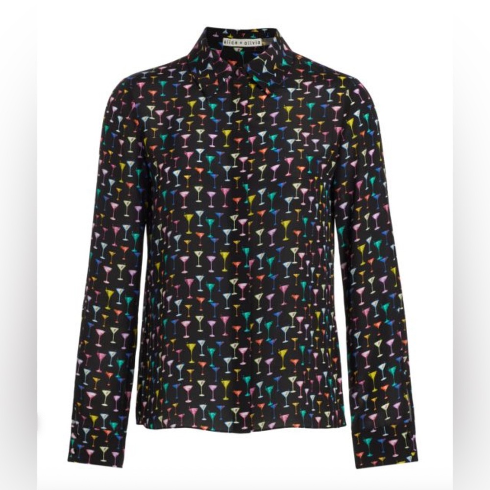 Alice + Olivia Willa Silk Martini Blouse, SZ Large